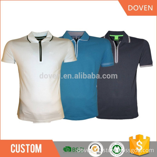 Wholesale mens 100% cotton polo shirt with zipper and yarn-dyed collar